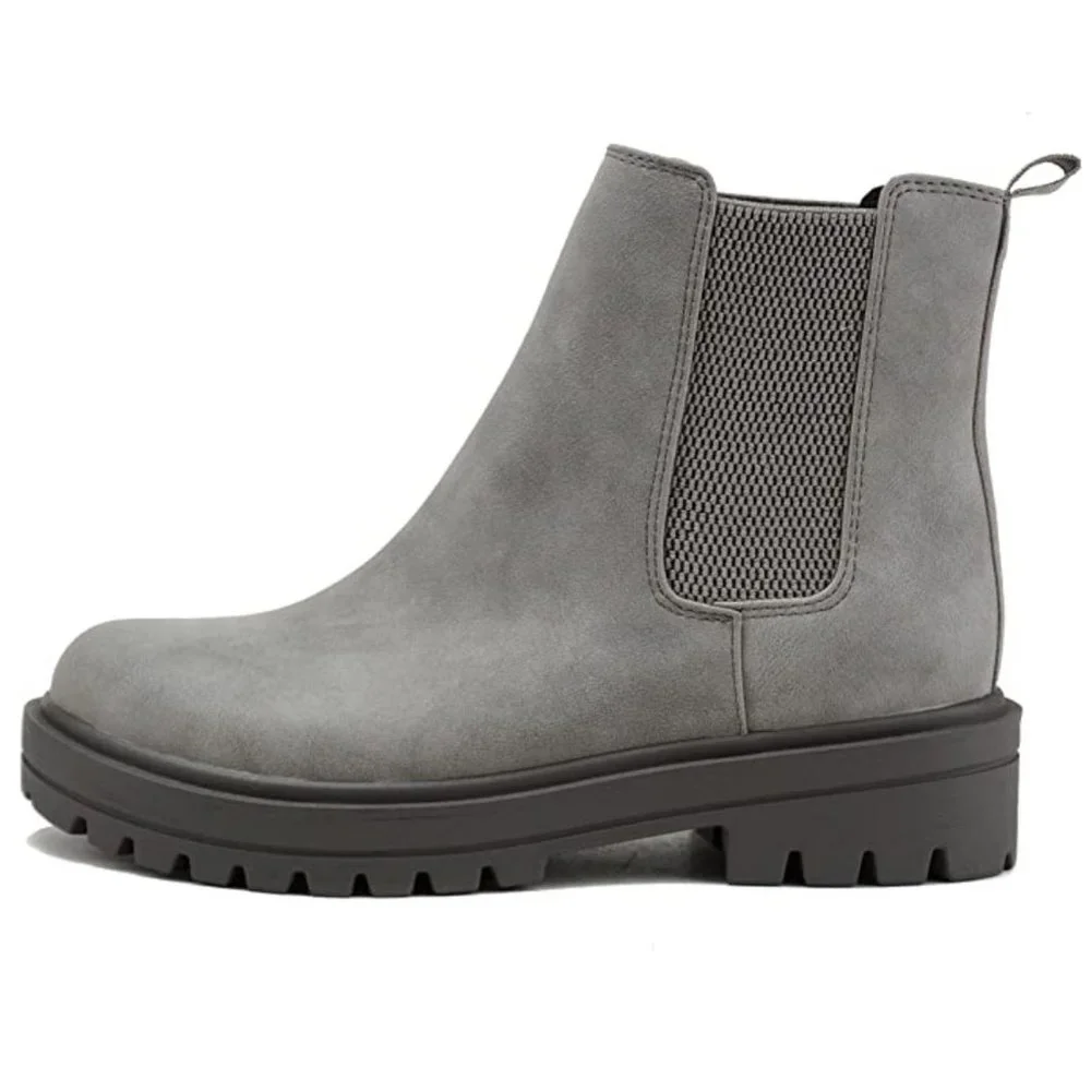 New Women Gray Chelsea Elastic Low Platform Ankle Boots Booties - Picture 1 of 5